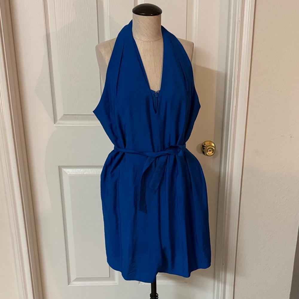 Royal Blue Halter Tie-Waist Mini Dress
